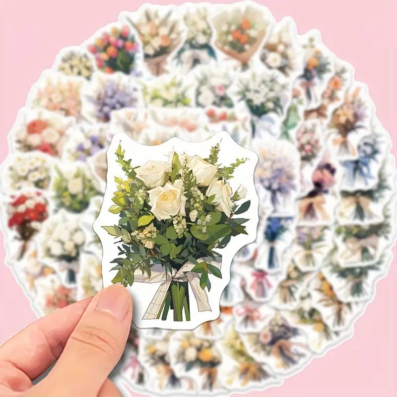 60 Stück Blumenstrauß-Aufkleber - Wasserdichte Vinyl-Abziehbilder für Laptops, Wasserflaschen, mattes Finish, Cartoon-Dekor mit lebendigen Blumendesigns