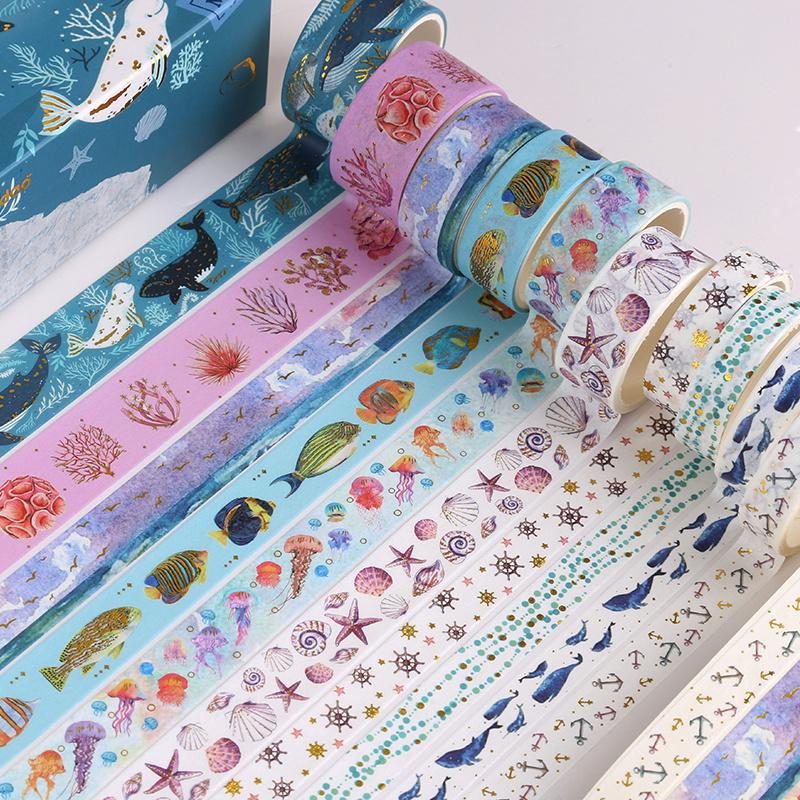 10pcs Floating Series Washi Tapes Set Gold Stamping Adhesive Masking Tape Diary Decoration Stickers A7562