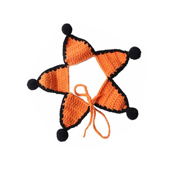 Five-pointed Star Pet Bib Knitted Bib, Handmade Shape Cat Crochet Small Dog with Black Pom-poms for Cats Dogs Halloween Outfit Non-tightening Collar