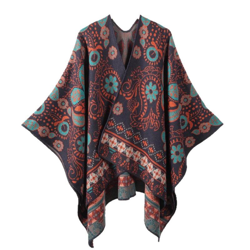 New Retro Cashew High-quality Jacquard Thickened Warm Shawl Women's Autumn and Winter Out Cold Cape