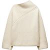 Zara Asymmetrical Neckline Solid Color Ribbed Knit Sweater Women Sweater Beige 4192122-712