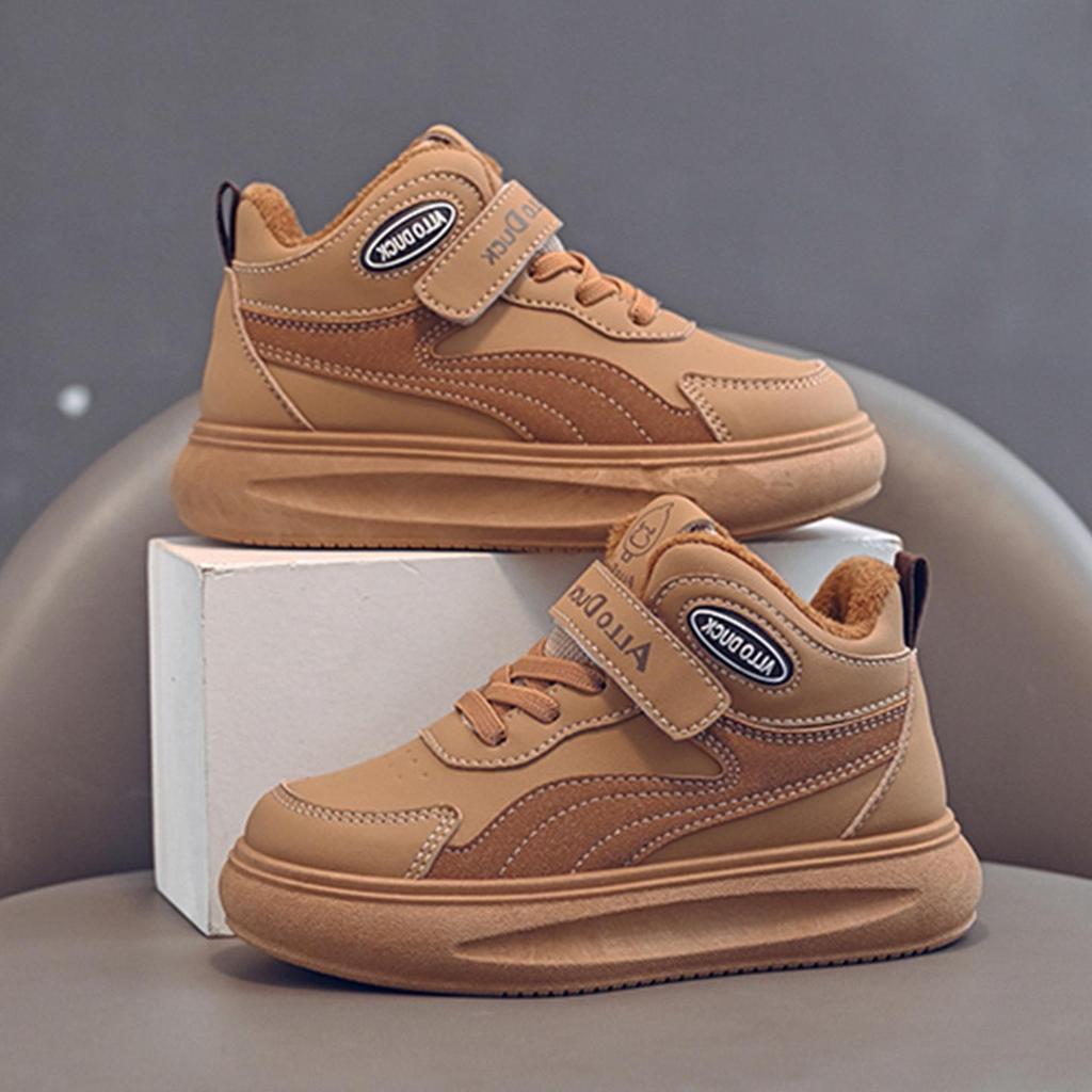 Kids' High-Top White Sneakers: Boys' Sports Shoes and Girls' Skate Shoes with Velvet Lining