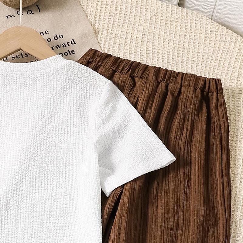 Girls' Spring/Summer 3D Flower Two-Piece Set – Sweet Korean Style Short-Sleeve Top & Long Pants