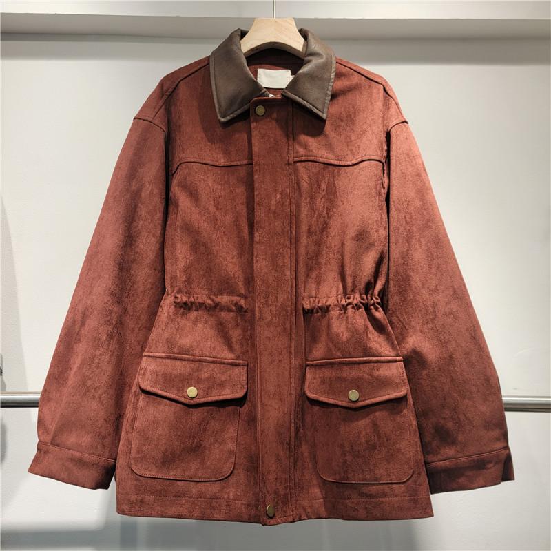 Women's Vintage Collar Zipper Causal Long Sleeve Streetwear Jacket for Fall