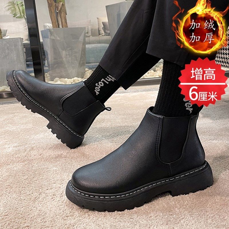 Martin Boots Men'S High-Top British Style Chelsea Boots Tooling Shoes Velvet Winter Shoes Leather Boots Men