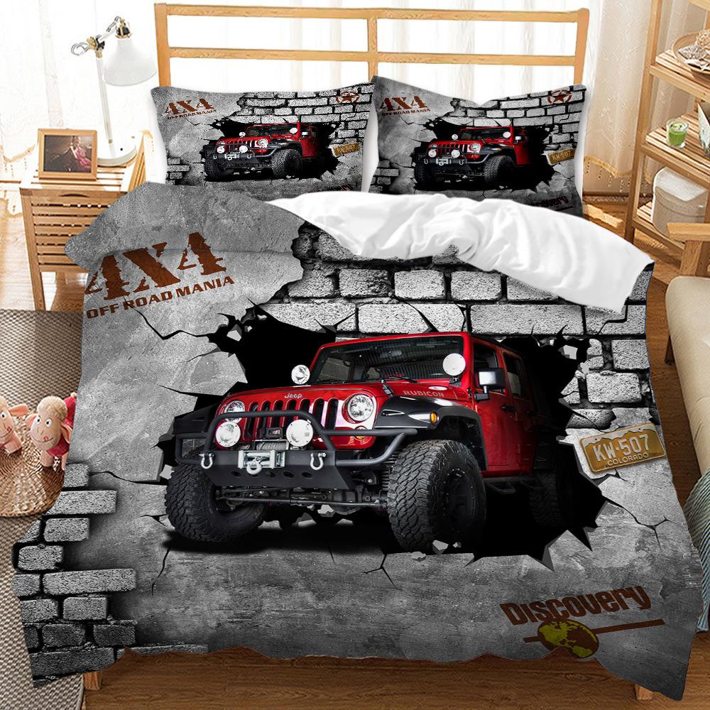 Race Car Duvet Cover Set King Queen Twin Size Red Flame Comforter Cover 3D Sport Car Theme For Boys Girl Polyester Bedding Set