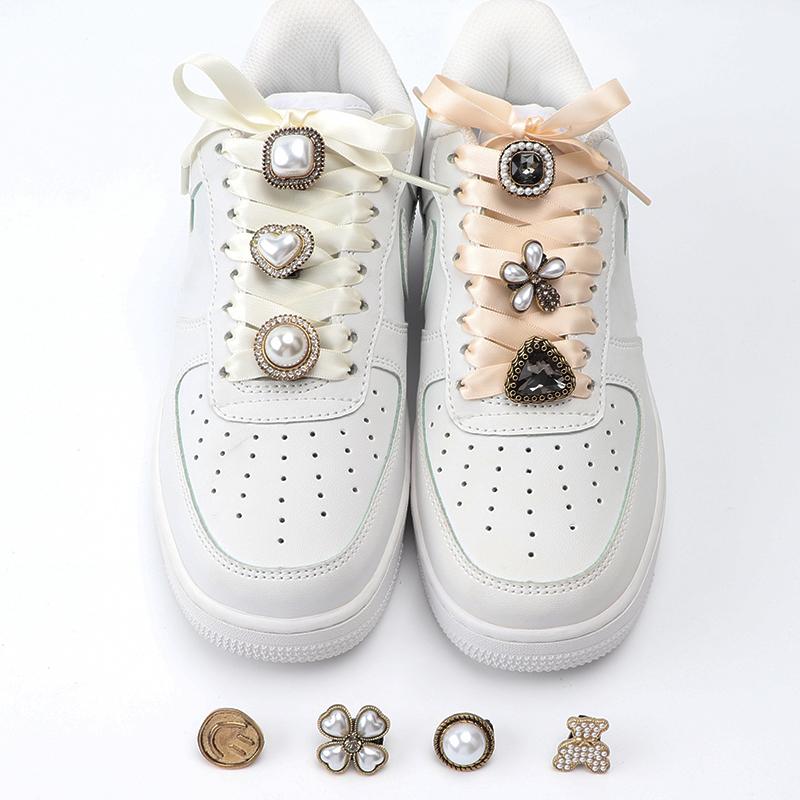 Antique Pearl Diamond Shoe Buckle Crystal Gem Shoelace Decorative Flower Rhinestones Shoelaces Decoration Shoe Charms Accessorie