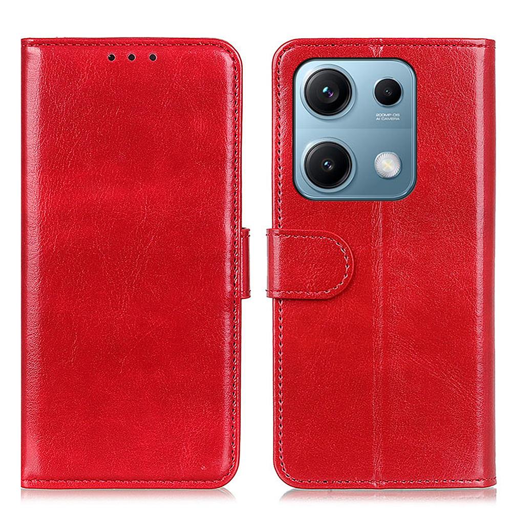 

For Xiaomi Redmi Note 14S 4G Case Crazy Horse Texture PU Leather Phone Stand Cover Red