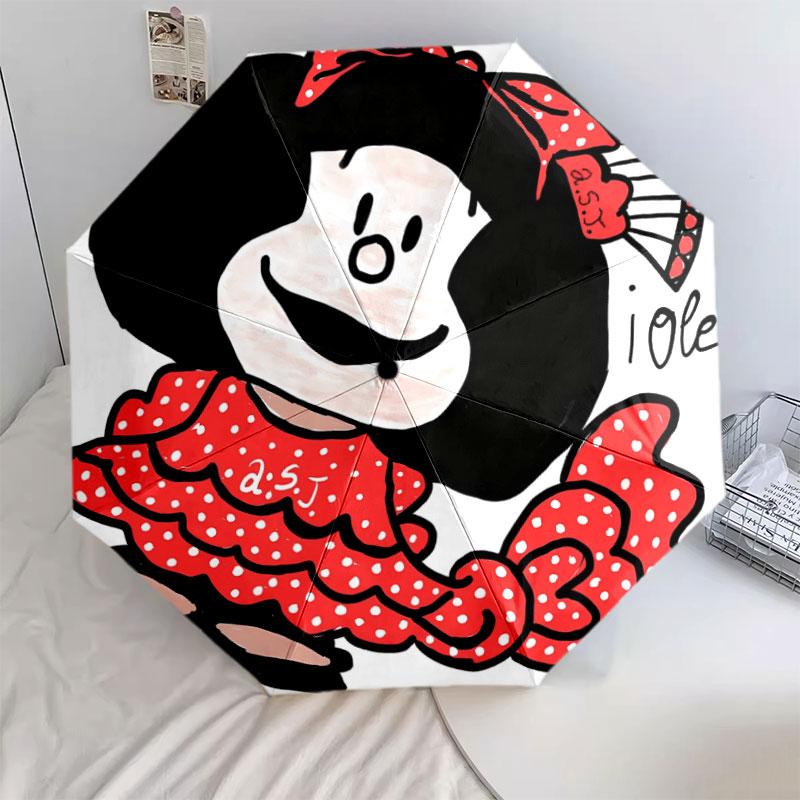 1 PC Automatic Folding Umbrella - Mafalda Pattern Portable Foldable Design With 8 Ribs Christmas Birthday Gifts