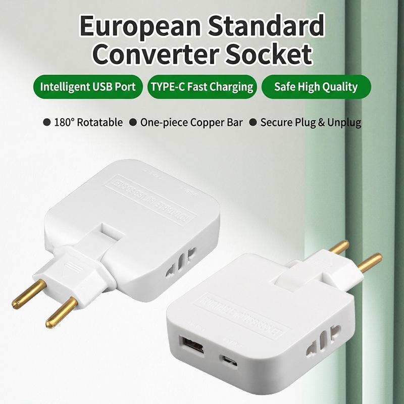Eu Plug Adapte 4 In 1 Wall Outlet Extension Eu Electrical Socket 180 Degree Plug Adapter Travel Aadapter Portable Power Converte
