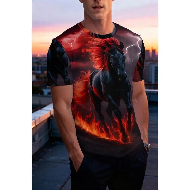 Summer Men's 3D Printed Crew Neck T-Shirt Fashion Versatile Trend Breathable Casual