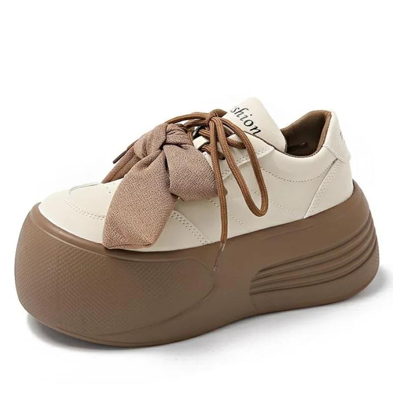 Fashion 8CM NEW Pink Butterfly-knot Womens Sports Shoes Platform Comfortable Kawaii Casual Sneakers Athletic Ladies New Skateboard Shoes