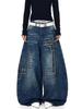 Unisex High Waist Barrel Jeans Loose Fit Streetwear Wide Leg Jeans Vintage American Zip Fly Stretch Denim Trousers