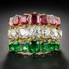 Three-layers Red/White/Green Cushion Cubic Zirconia Women Rings Luxury Gold Color Wedding Band Accessories Trendy Jewelry