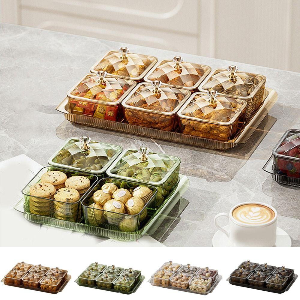 Dustproof Fruit Plate Partition Platter 2/4/6 Grids Snack Dessert Tray  Living Room