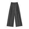 FAESSLIN Women's High-Waist Draped Gray Straight-Leg Trousers