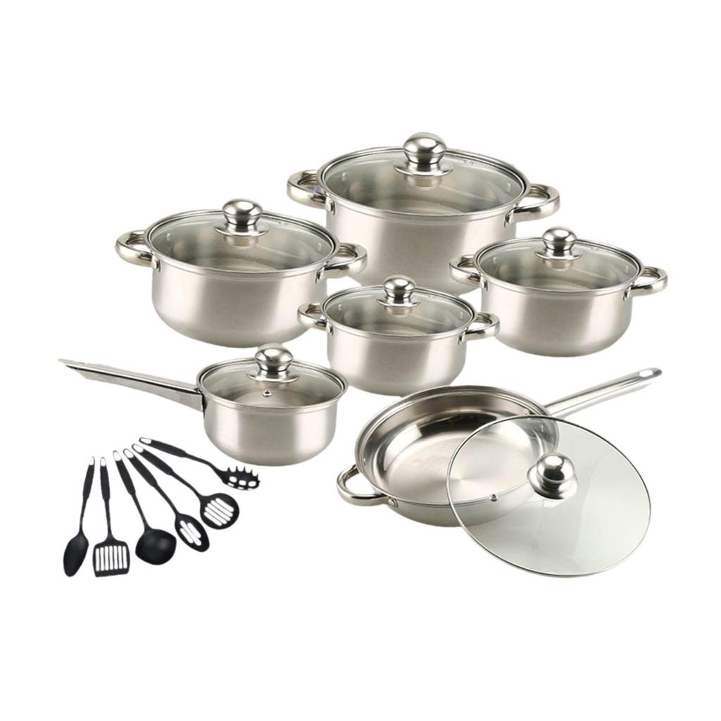 6x Pots and Pans Set Saucepan Sturdy Cookware for Indoor Camping Kitchen 12PCS Silver Handle