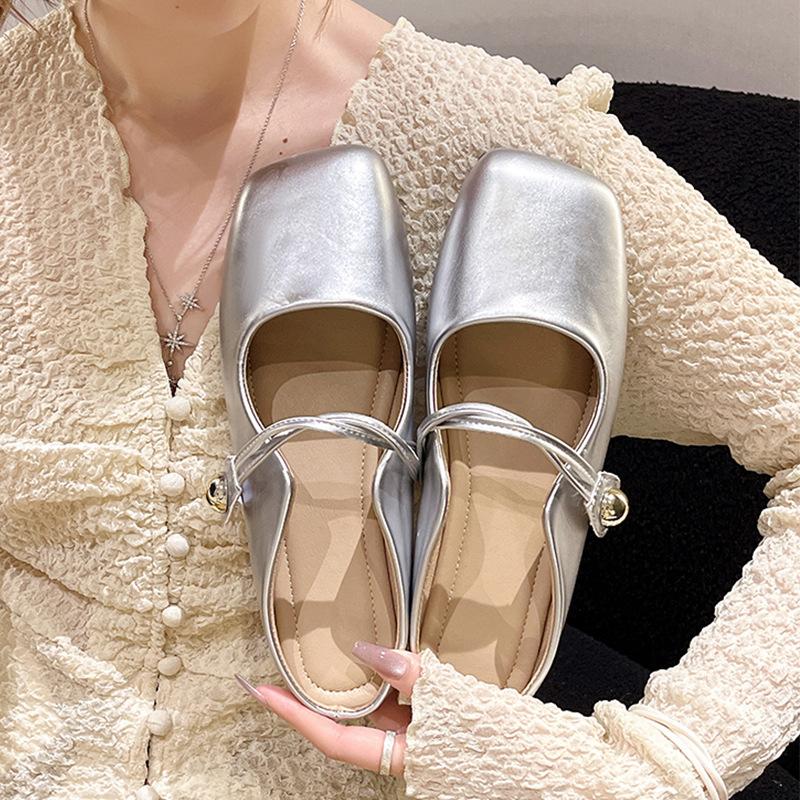 

Французская сумка голова полутапочки женские для улицы весна и лето новые легкие с открытым верхом универсальные из мягкой кожи мюли туфли Мэри Джейн одинарные туфли 40