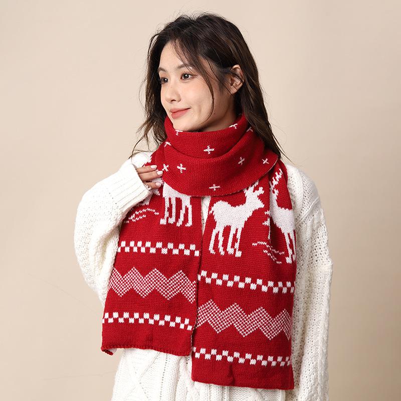Birthday Gift Red Scarf Women's Winter Plaid Versatile Couple New Christmas Knitted Wool High-end Scarf