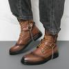Men's High-top Boots High Quality Casual Leather Boots Metal Chain Design Men's Boots Fashion Motorcycle Boot Botas Para Hombre
