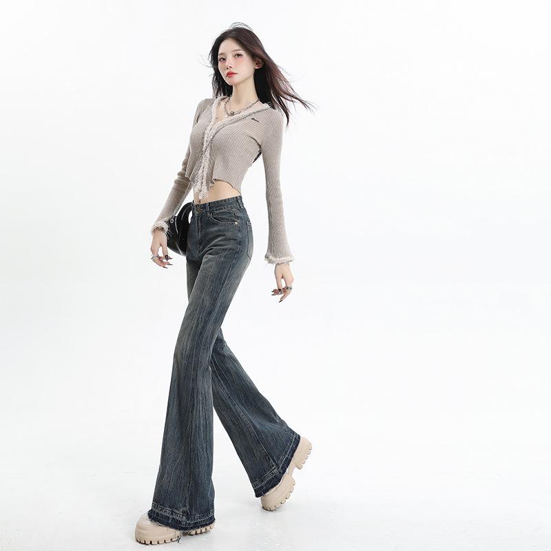 American Retro Women's Fleece-Lined Flare Pants, Autumn/Winter 2025 - Slimming, Loose, and Drapey.