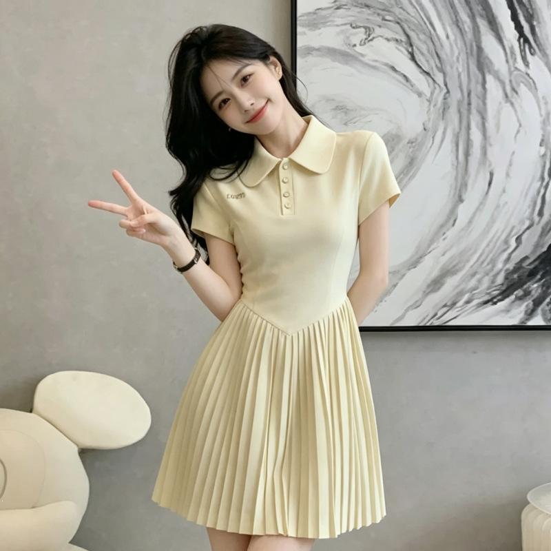 Xiaoxiangfeng POLO Collar Short-sleeved Dress for Women's Summer New Small Waist and Thin Pleated Short Skirt