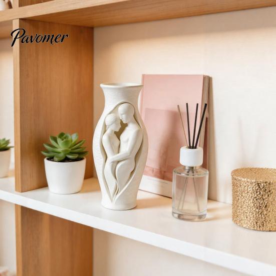 Abstract Body Art Vessel Human Vase Statue, 3D Printed Embracing Couple Sculpture Vase, Home Accent Ornament Decorative Dry Flower for Entryway Living