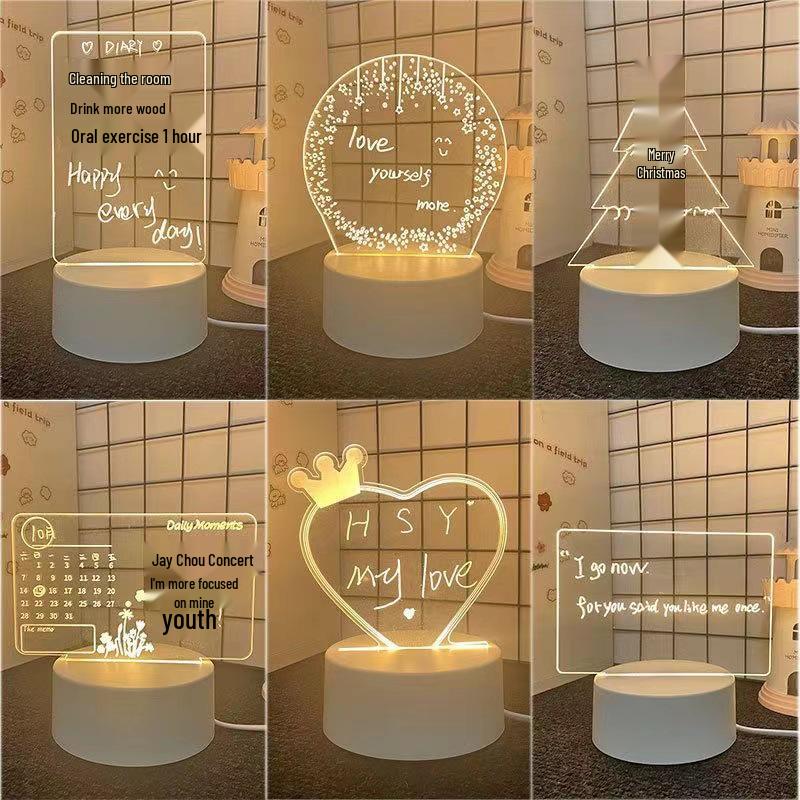 3D LED Night Light Acrylic Memo Board - Erasable Luminous Table Lamp