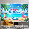 Tropical Beach Birthday Banner, Flamingo Ring Backdrop Wall Decor for Party