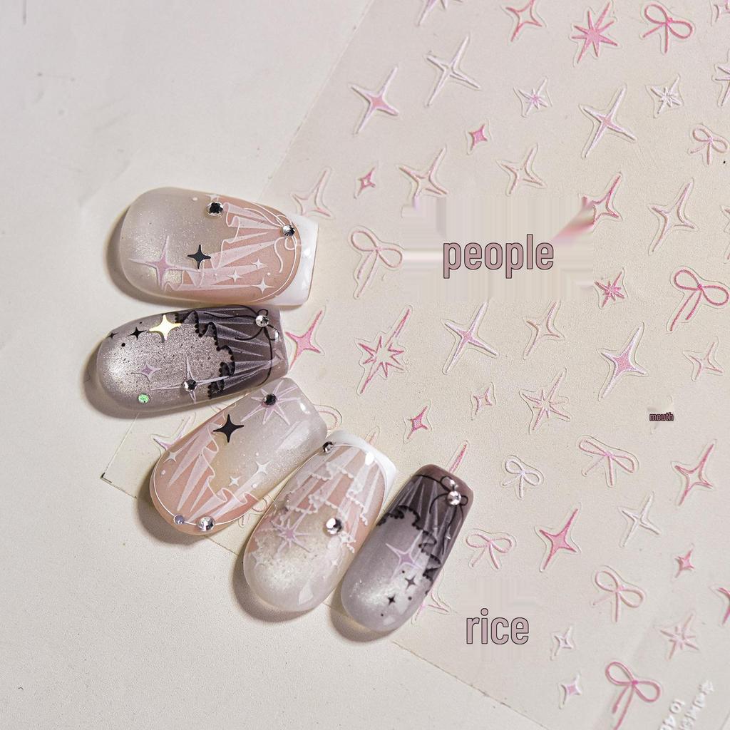 Tomoni Pink Starry Sky Butterfly & Bow Nail Stickers - Sweet Girl Style