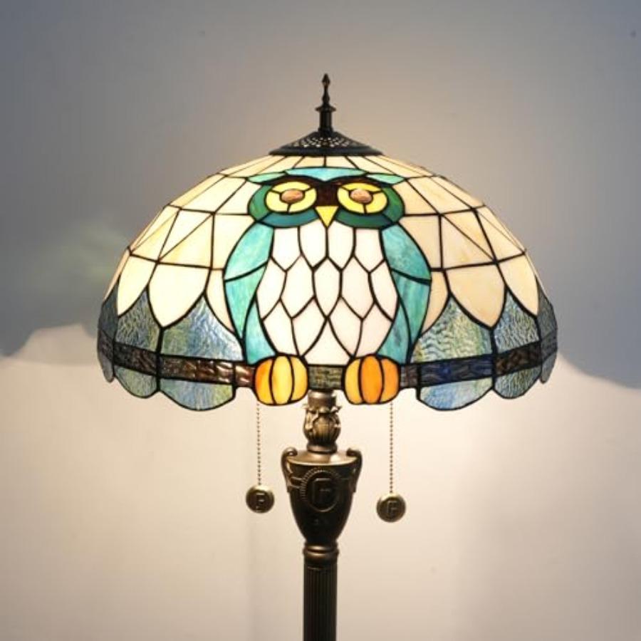 

Tiffany Floor Lamp Owl Animal Stained Glass Lamp for Living Room Bedroom Office Bright Lighting Rustic Corner Decor Standing Ta