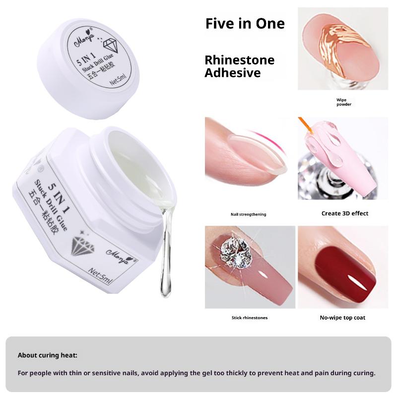 5 IN 1 Nail Glue Gel Portable Mini Size Multi-functional Rhinestone Adhesive Reinforcement Gel for Outdoor Nail Repair