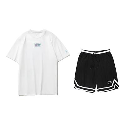 Li Ning Dazzling Star Buchstaben-Print Kurzarm Freizeit Sportanzug Unisex Anzug AHSU969-3+YAPV001-1