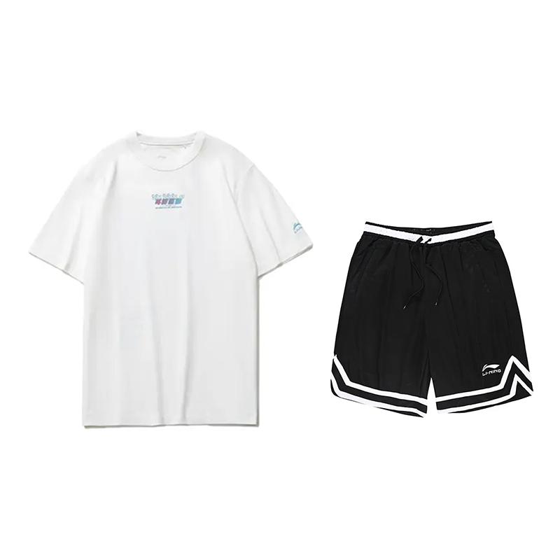 

Li Ning Dazzling Star Принт с буквами Повседневный спортивный костюм с коротким рукавом Унисекс костюм AHSU969-3+YAPV001-1 L