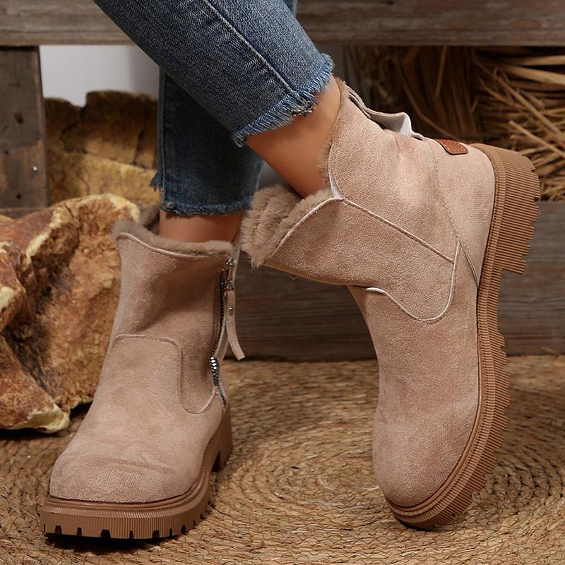 Fashion Vintage Faux Suede Platform Ankle Boots Women Anti Slip Fleece Lining Snow Boots Woman Plus Size 36-43 Thick Sole Short Booties