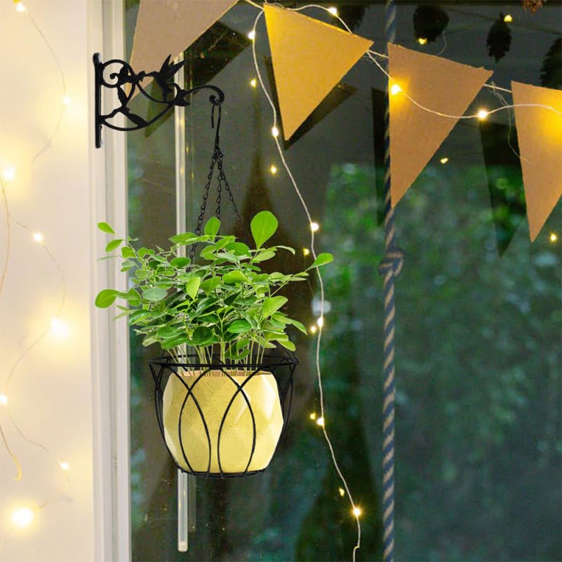 iplusmile Planter Hanger Hanging Stand Wrought Iron Wire Flower Pot for Outdoor Plants Planter Shelf with Hooks Houseplant Hanging Plant Holder