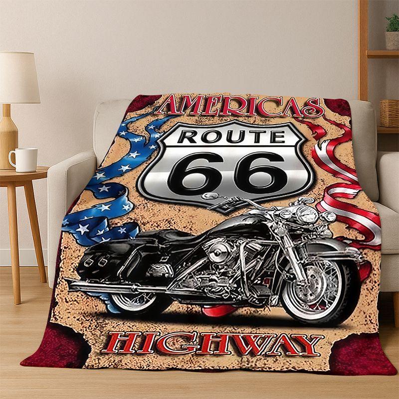 Retro Route America Mother Road Sign Flannel Blanket Soft Warm Throw Blanket for Bedroom Living Room Bed Travel Camping Picnic