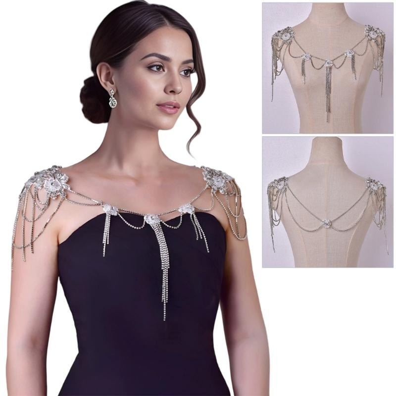 Elegant Rhinestones Fringe Shoulder Harness Body Jewelry For Women Wedding Party Beach Wear Detachable Versatile Fashion Accessory