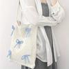 Preppy Style Crochet Tote Bag with Butterfly Accents Solid Color Polyester Shoulder Bag Foldable Fashion Beach Bag