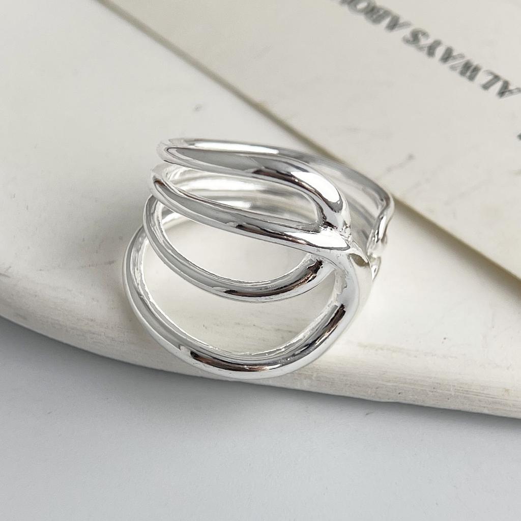 925 Sterling Silver Rings for Women Couple Minimalist Handmade Simple Interlines Ring Fine Jewelry Gift Prevent Allergy