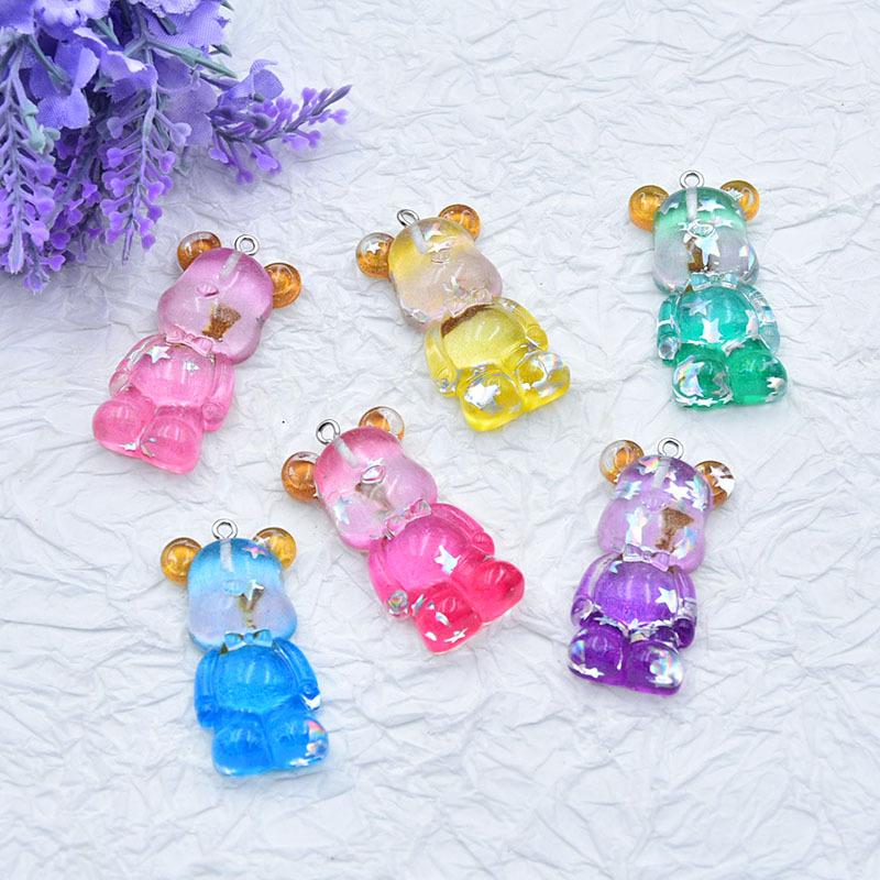 Gradient Resin Transparent Bear Earrings & Necklace with Star Sequins - DIY Jewelry Accessories