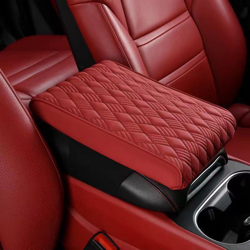 New Leather Memory Foam Car Armrest Mat Booster Console Universal Center Cushion Stripe Rhombus Embroider Armrest Seat Box