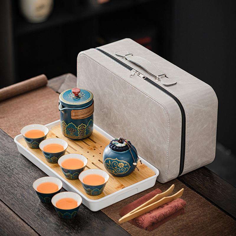 Outdoor Camping Travel Kung Fu Tea Set Teapot Ceramic Fast Teacup Tea Tray Portable National Tide Gift