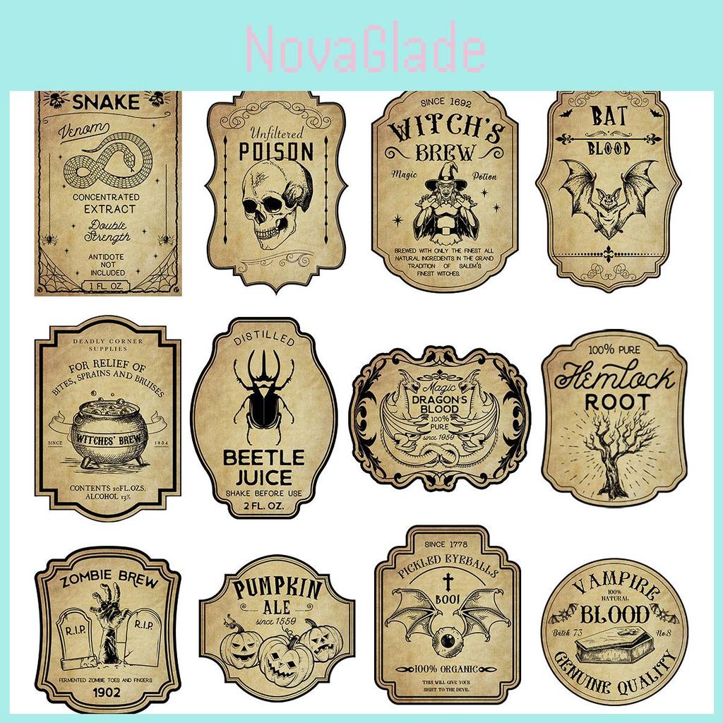 Halloween Vintage Wine Bottle Labels With Removable Stickers For Party Decor And Event Setup