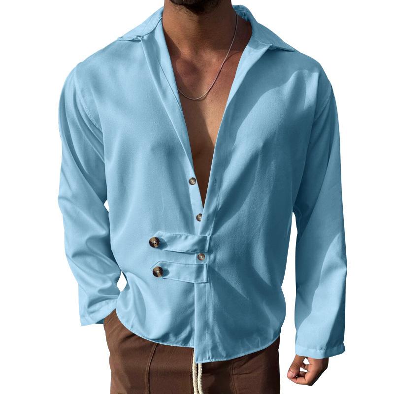 Men's Spring and Autumn Men's Long-sleeved Shirt Casual Lapel Button Down Cardigan Shirt