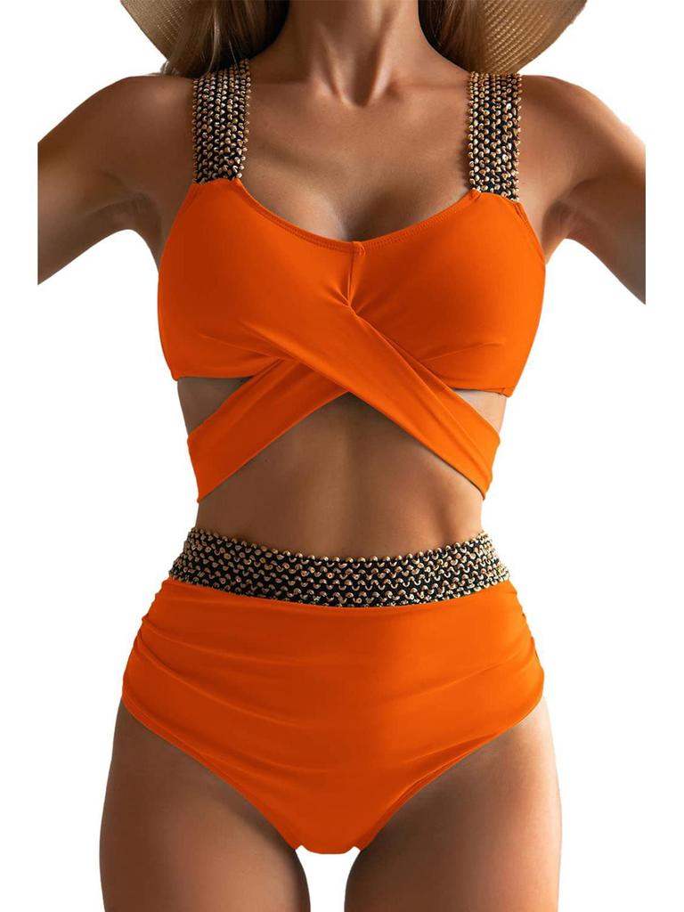 2023 European & American Women's Sexy Criss-Cross Backless Bikini Swimsuit