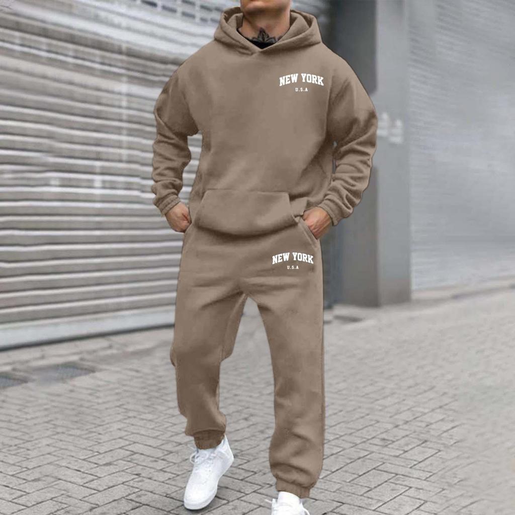 Men's And Women's Street Velvet Hooded Printed Sweatshirt Hoodie Trousers Suit