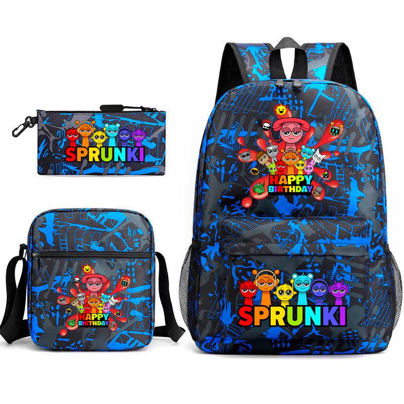 Sprunki Student Starry Sky School Bag Three-piece Rhythm Box Teen Backpack Men's and Women's Casual L