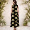 Women Plus Size Round Neck Sleeveless Leopard Pumpkin Printed Orange A Line Dress With Side Pockets