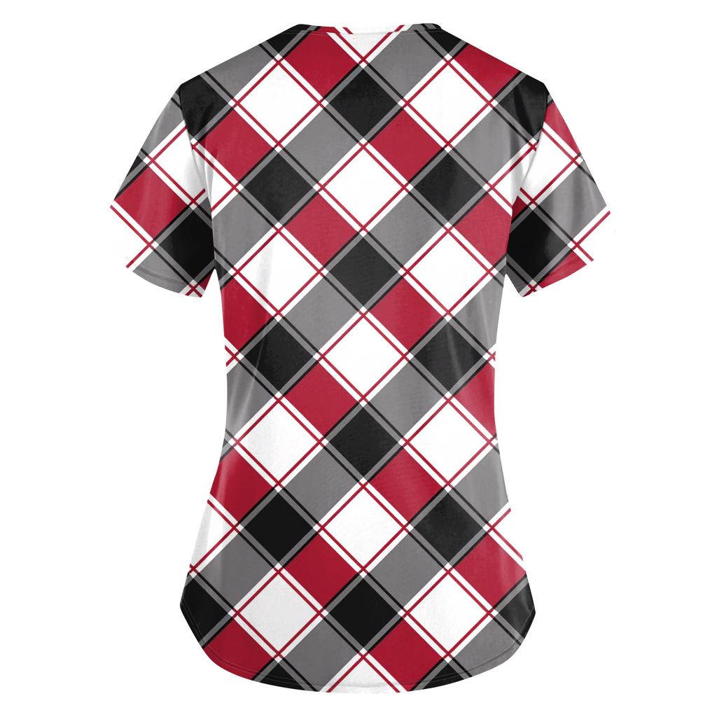 Women's Christmas Print Loose V-Neck Pocket Short-Sleeved Uniform